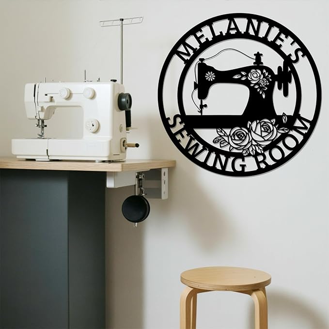 Custom Sewing Room Sign with Name, Personalized Vintage Sewing Machine Metal Wall Art, Quilting Supplies Pattern Tailor Studio, Craft Room Decor, Quilting Gift for Women Beginners Quilter