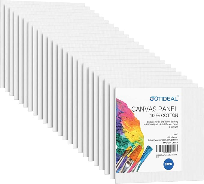 GOTIDEAL Canvases for Painting, 4x4 inch of 24, Professional Primed White Blank Flat Canvas Panels- 100% Cotton Artist Canvas Boards for Acrylics Painting, Oil Watercolor Tempera