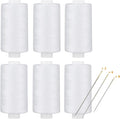 Simthread All Purpose Thread Polyester White, 6 Bobbins 400 Yards Each with 16 Needles for Hand Sewing, and Thread for Quilting Piecing Sewing Machines