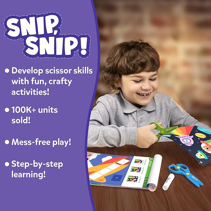 Skillmatics Scissor Skills Activity Book - Snip Snip, Stocking Stuffers, 25 Fun Cutting & Creative Activities, Fine Motor Skills, Felt Craft Kit, Christmas Gifts for Kids Ages 3, 4, 5, 6, 7