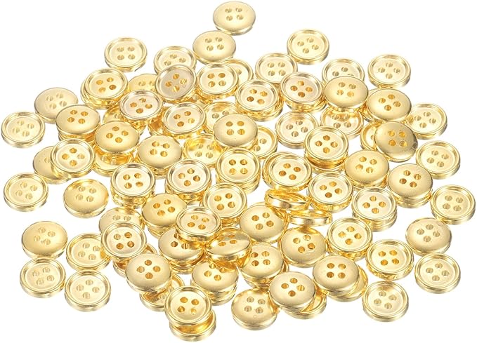 HARFINGTON 100pcs 18L Plastic Sewing Buttons 11.5mm 15/32" 4-Hole Round Replacement Craft Button for Coats Sewing Clothing and DIY, Gold