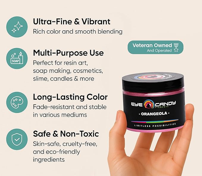 Eye Candy Pigments Premium Red Mica Powder - Orangeola (50gr) - for Epoxy, Resin, Soap, Paint, Woodworking, Acrylic Pouring, Bath Bombs, Fishing Lures - DIY Arts and Crafts Additive