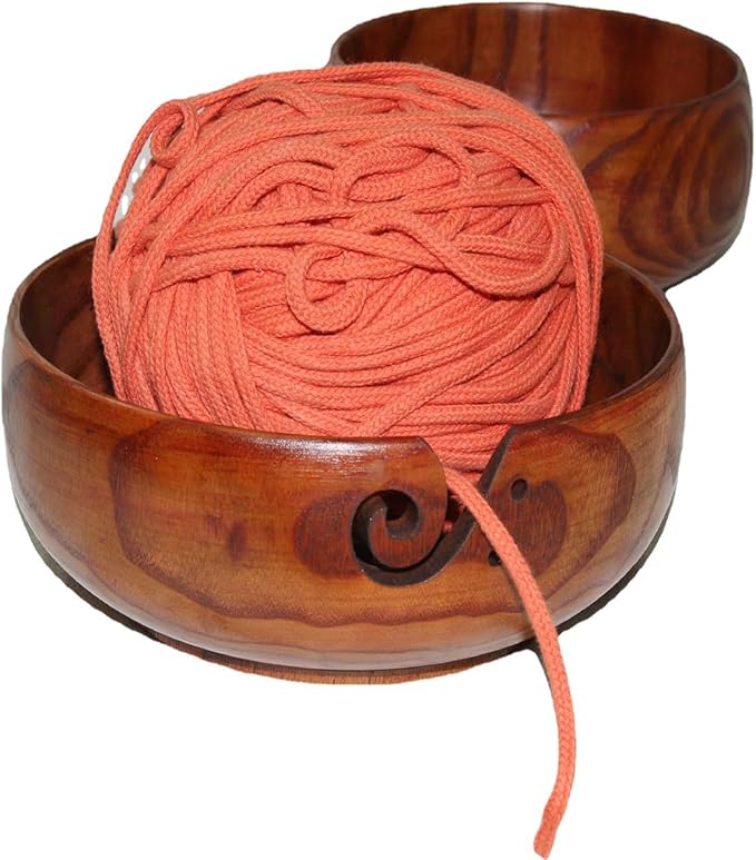 Wooden Yarn Bowl with Holes Knitting Bowl Yarn Storage,Yarn Bowls for Crocheting and Knitting,Perfect for Mother's Day and Home Decor 6.3" x 3"
