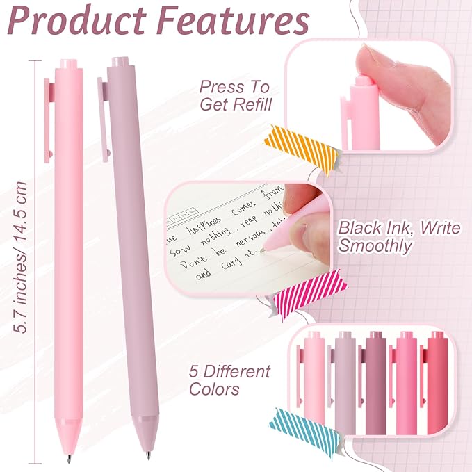 Crtiin 50 Pcs Gel Ink Pens Bulk, Black Ink 0.5mm Fine Point Retractable Pen Smooth Writing Office Supplies for Teacher Server Nurse Christmas Charity Donation Valentine (Light Pink)