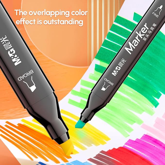 M&G 168 Colors Alcohol Markers, Stocking Stuffers, Christmas gift Dual Tip Markers, Chisel & Fine Alcohol-based Art Marker Set for adult Coloring Illustration