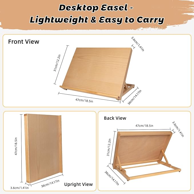 28PCS Tabletop Easel Set with 12 Acrylic Paints | 5 Brushes | 9x12 Canvas & 8x10 Panels | Palette | Sketchbook | Cleaning Bucket | Canvas Pad | Art Painting Kits for Adults, Kids & Artists