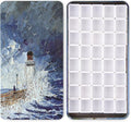 Portable Watercolor Tins Paint Palette with 40Pcs Empty Half Pans and Magnetic Squares, Small Travel Metal Paint Box with Acrylics Painting Art Drawing. Lighthouse