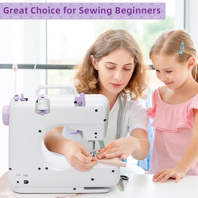 12-Stitch Small Sewing Machine with Foot Pedal & Night Light, Portable Electric Sewing Machine for Beginners, Kids, Tailors | Quick Repairs, DIY, Crafts | Powered by AC/Adapter (7-9W)