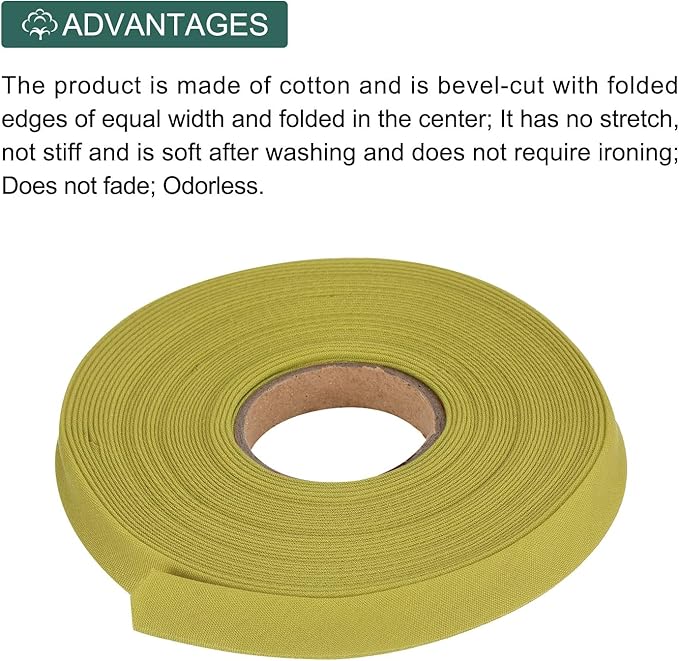 MECCANIXITY 1/2 Inch Double Fold Bias Tape Polyester Continuous Bulk Bias Tape for Sewing,Seaming Quilting Hemming Binding Crafts (Gold 10 Yards)