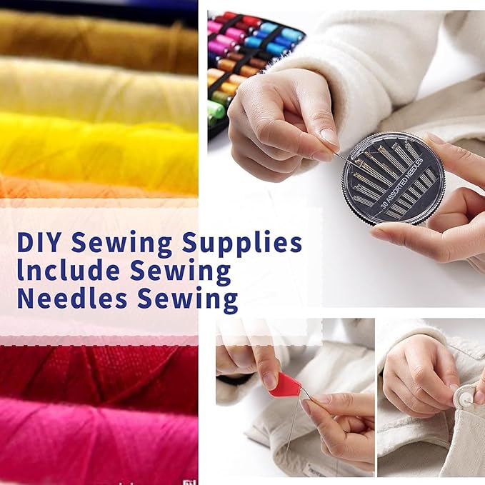 Sewing Kit for Adults, Needle Thread Kit for Sewing, Sewing Supplies Accessories with Tailor Scissors, Thread spools, Bracelet Pin Cushions, Thimble, 30 Needles, Emergency DIY Home Button Repair Kit