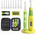 Light up Crochet Hook Set with Stitch Counter Crochet Kit with 18 Different Size Interchangeable Crochet Needle,Ergonomic with 2 Levels Led and Digital Stitch Counter for Crocheting and Knitting