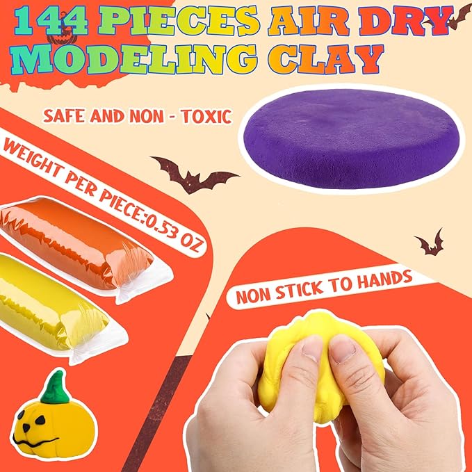 144 Pcs Air Dry Clay Bulk 76 oz Christmas Soft DIY Modeling Clay Kit Magic Foam Crafts for Sculpting Kids Gifts Party School Supplies for Crafts Artistic Project(Carnival Color)