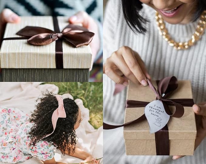 Double Face Brown Satin Ribbon 1 inch X 25 Yards Polyester Brown Ribbon for Gift Wrapping Very Suitable for Weddings Party Invitation Decorations and More