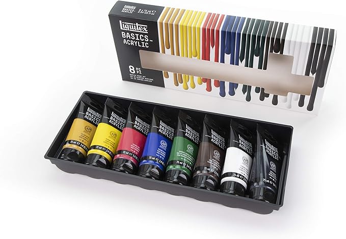 Liquitex BASICS Acrylic Paint Set, 8 x 75ml (2.4-oz) Tube Paint Set