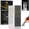 Heshengping 6 Black 6 White oil color pencils coloring drawing pencil oil-based wooden colored pencils for artists beginners artists, 12 pack