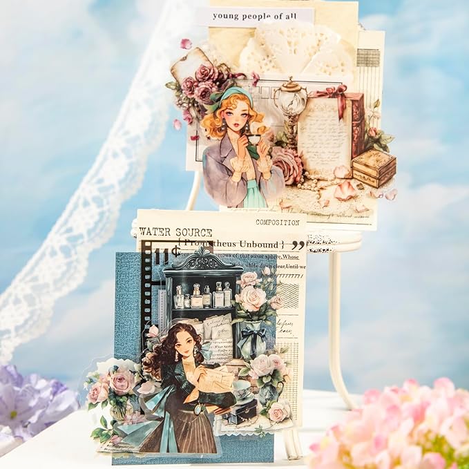 90PCS Vintage PET Stickers, Flowers, Typewriters, Books, Lace & Letters in Retro Aesthetic Style, Transparent Waterproof Stickers for Scrapbook, Journal, DIY Crafts & Decoration
