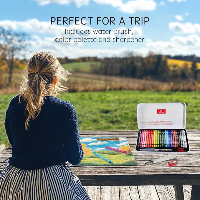 25 Colors Water Soluble Pastels, Watercolor Pastel Set for Beginners and Hobbyists, Includes Sharpener, Palette & Brush for Vibrant Art Creations (Classic)