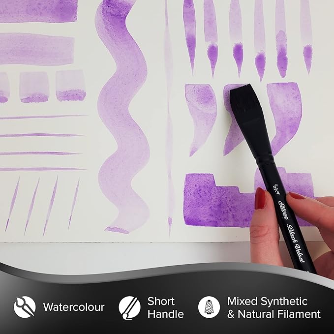 Silver Brush Limited 3008S-3/4 Black Velvet Square Wash Paintbrush for Watercolor, Gouache, Inks, & Dyes, Size 3/4 Inch, Short Handle