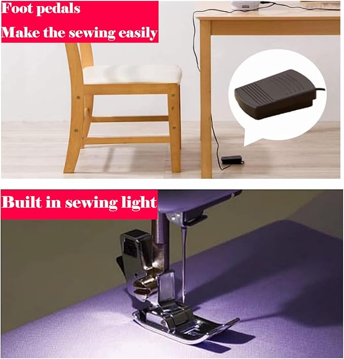 Sewing Machine for Beginners, Electric Mini Portable, 14 Built-in Stitches with Reverse Sewing, 2 Speeds Double Thread with Foot Pedal, Storage Bag, Cotton Fabric and Threads- Extension Table
