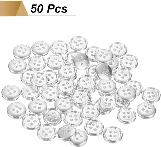 HARFINGTON 50pcs 18L Plastic Sewing Buttons 11.5mm 15/32" 4-Hole Round Replacement Craft Button for Coats Sewing Clothing and DIY, Silver
