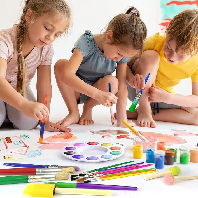 20 Pcs Painting Brushes for Kids, 19 Colorful Painting Brushes and 1 Paint Palette, All Purpose Paint Brush Value Pack for Acrylic, Watercolors & Washable Paints