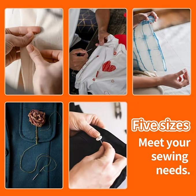 Stainless Steel Large Eye Hand Sewing Needles with Threader - Easy - Load for Seniors,Beginners, Crafts - Sharp for Quilting,Embroidery,Mending - 25 Pcs Set with Storage Case