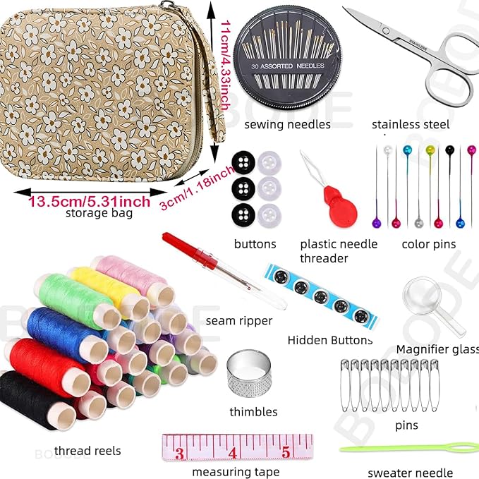 Bobode Sewing Project Kits Printing Sewing Kit Mini Basic Sewing Supplies Accessories Floral Pattern Travel Sewing Kit for Adults,Professional Sewing Sets for Arts Craft DIY,Emergency,Beginners