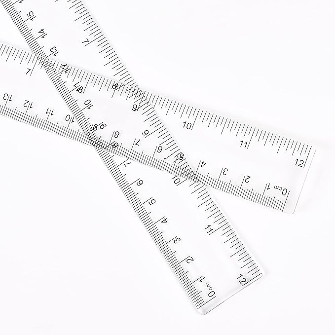 Clear Plastic Ruler 12 Inch Straight Rulers, Shatterproof Ruler with Inches and Centimeters for School Classroom, Home, or Office (2pcs)