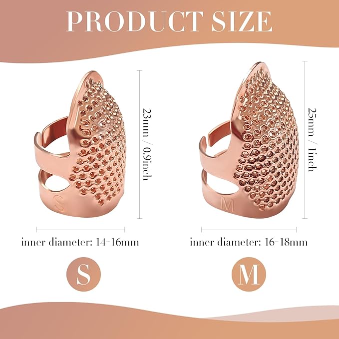 ZESION 4Pcs Sewing Thimbles, Adjustable Metal Thimbles for Hand Sewing Finger Protector, Quilting Craft Accessories for Knitting Needlework DIY Tools, Rose Gold(2 Sizes, S/M)