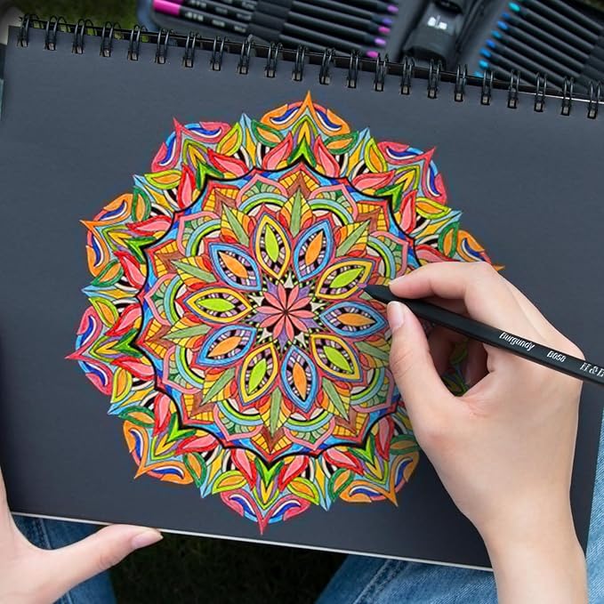 H & B 72-Color Colored Pencils Set with Mandala Coloring Sheets, Eraser, Sharpener - Soft Oil-Based CoresArt Supplies Drawing Kit for Adults, Kids, and Beginners