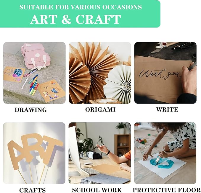 24”x 36”Kraft Paper Sheets Bulk Brown Paper Large Craft Paper for Arts, Drawing, DIY Projects, Brown Wrapping for Gift Shipping Packaging 200 Sheets