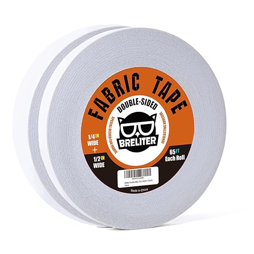 Double-Sided Fabric Tape (2 Rolls) - 65FT Length, No Sewing or Ironing Required, Perfect for Quick Clothing Repairs, Fabric Bonding, and DIY Crafts (1/4inch+1/2inch)