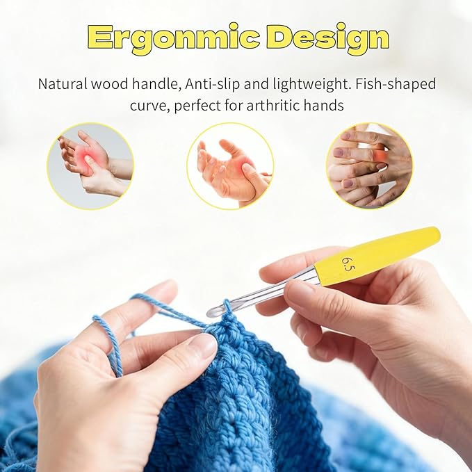 Crochet Hooks 6.5mm Crochet Hook Soft Lightweight Wood Ergonomic Handle and Stainless Steel Crochet Needles Tip (6.5 mm-K)