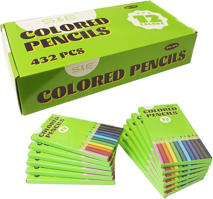 S & E TEACHER'S EDITION 432Pcs Colored Pencils, Pre-sharpened, coloring pencils Christmas Gifts 12 Colors, 12pcs/box, 36Boxes, Total: 432Pcs.