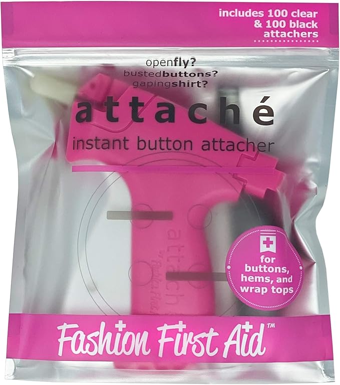 Attaché 2.0: Instant Button Attacher, with 200 Clear & Black Fasteners, no sew Mini Sewing Machine for Quick Clothing Fixes Costumes Crafts