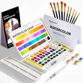 Watercolor Paint Set, Shuttle Art 48 Colors Watercolor Paint in Half Pans with 2 Water Brush Pens, 10 Paint Brushes, 1 Watercolor Pad, 1 Palette, 2 Color Charts, Watercolor Kit for KidsAdults, Artists