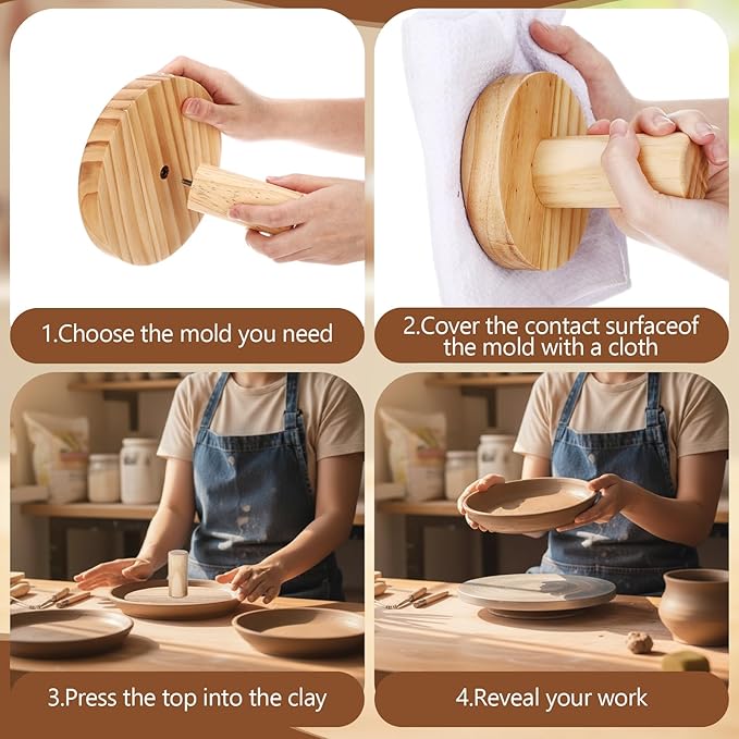 6 Pack Pottery Molds 2'' 4'' 6'' 8'' 10'' 12'' Thickness 1'' Plaster Molds Wood Pottery Tools with Handle for Ceramic Top Forms DIY Bowls Plate Dish Slump Press Art Making (Round)
