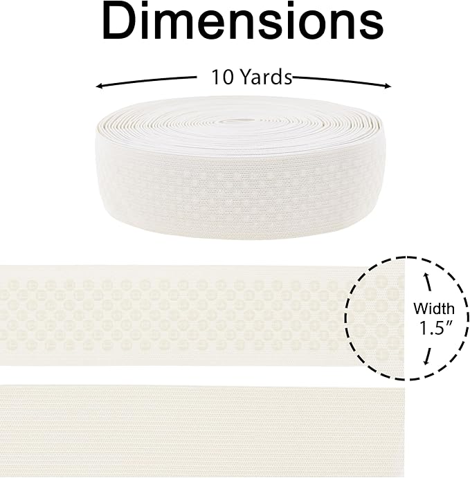 Mandala Crafts 1.5 Inch Elastic Silicone Gripper Tape for Clothing - 10 Yds Dotted Non Slip Elastic Band for Sewing - Off White Silicone Flat Fabric Stretchy Ribbon Straps