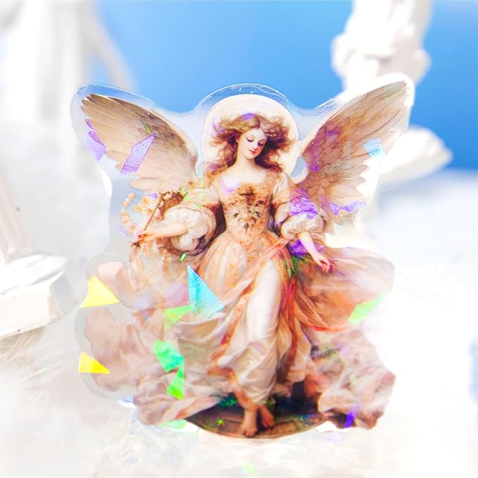 60-Piece Vintage Holographic Cherub Angel Fairy Scrapbook Stickers – Waterproof Transparent Decorative Sticker Pack for Journals, Planners, DIY Crafts, Gifts & Albums, Scrapbooking & Cardmaking