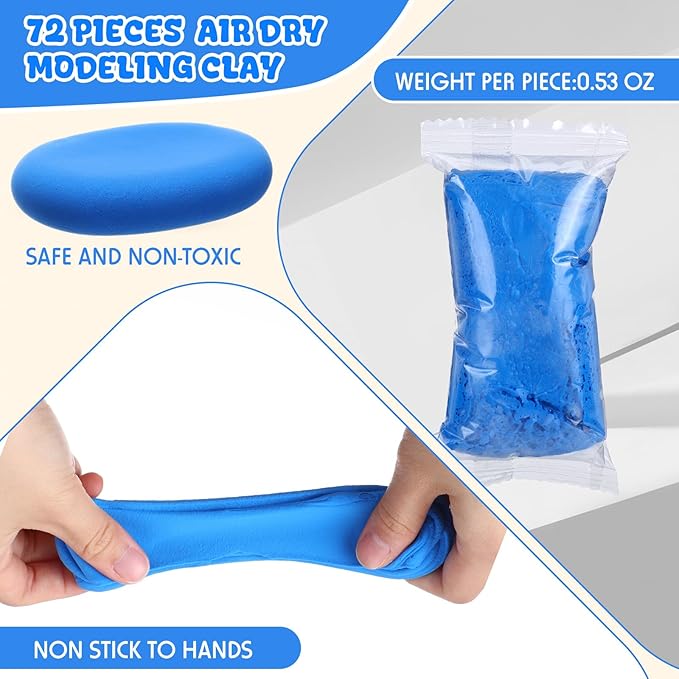 72 Pcs 38oz Air Dry Clay Bulk Modeling Ultra Lightweight Foam Modeling Clay for Kids Adults DIY Gifts Party Arts Crafts and School Project Supplies(Blue)