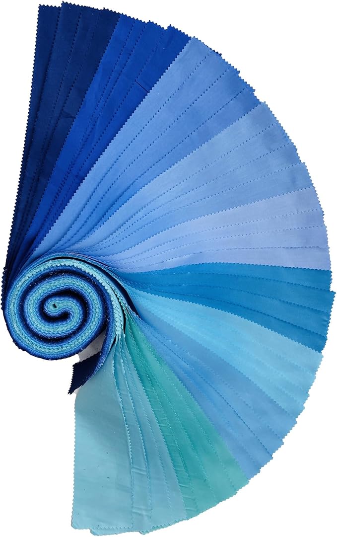 Jelly Roll Fabric 100% Cotton Quilting Fabric, 40 Pre-Cut Strips (2.5 x 44 Inch) for Quilting and Sewing - 10 Assorted Solid Colors -Solid Blue Colour