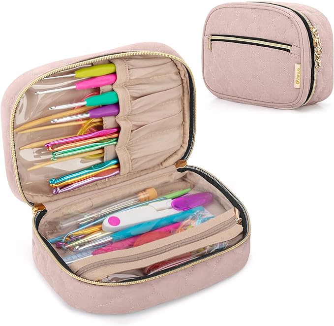 Yarwo Crochet Hook Case, Travel Organizer Bag for Crochet Hooks, Aluminum Crochet Hooks, and Crochet supplies, Dusty Rose (Bag Only)