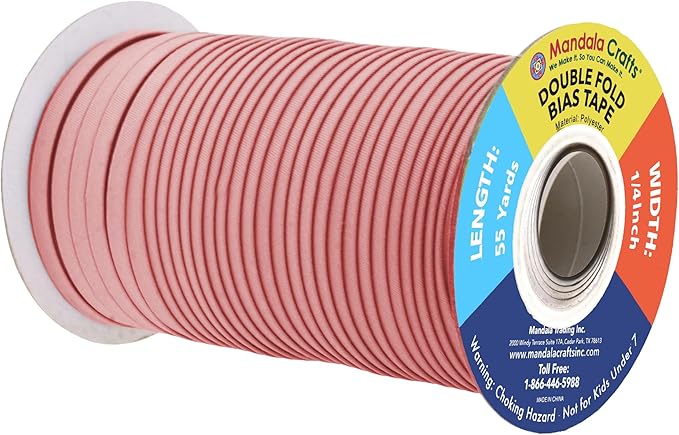 Mandala Crafts 55 Yards 1/4 Inch Dusty Rose Double Fold Bias Tape for Sewing - Bias Binding Tape for Quilting Binding, Hemming, Seam, and Fabric Piping