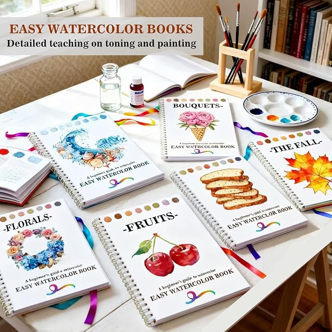 Watercolor Workbooks Coloring Book Beginner Friendly Painting Kit Easy Nature Scenes Paint Set Art Crafts for Creative Exploration Gift for Adults (Animals, Without Palette)