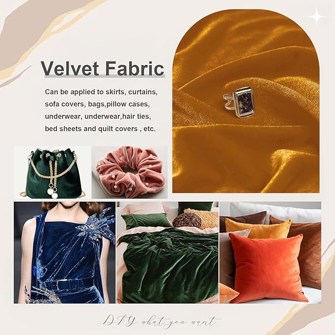 KKJIAF Gold Stretch Velvet Fabric 60 Inch Wide, 2 Yard Soft Stretchy Fabric for Sewing Clothes, Apparel, Costume, Crafts - 90% Polyester 10% Spandex
