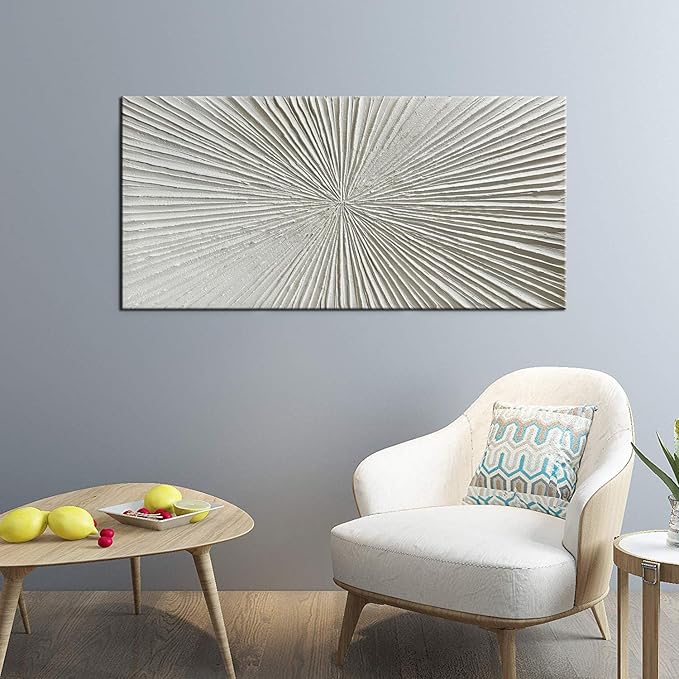 YaSheng Art - White Thick Texture Abstract Wall Art Oil Painting Hand-Painted Minimalist modern Art Paintings Home Living room Room Dining Room Bedroom Wall Decorative Art Oil Painting 24x48inch