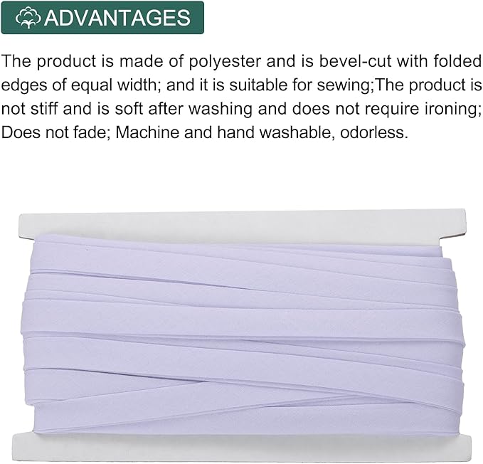 MECCANIXITY 1/2 Inch Double Fold Bias Tape Continuous Bulk Cotton Bias Tape for Sewing Seaming Quilting Hemming Binding Crafts (Light Purple 25 Yards)