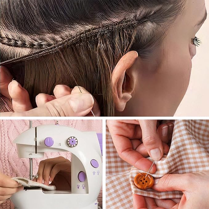 Lusecarl Needle and Thread for Hair Extensions 3 Rolls Hair Weave Sewing Threads with 10 Pcs C J I Shape Curved Upholstery Needles for Hand Sewing, Hair Extensions, Making Wigs DIY (10+3, Blond)