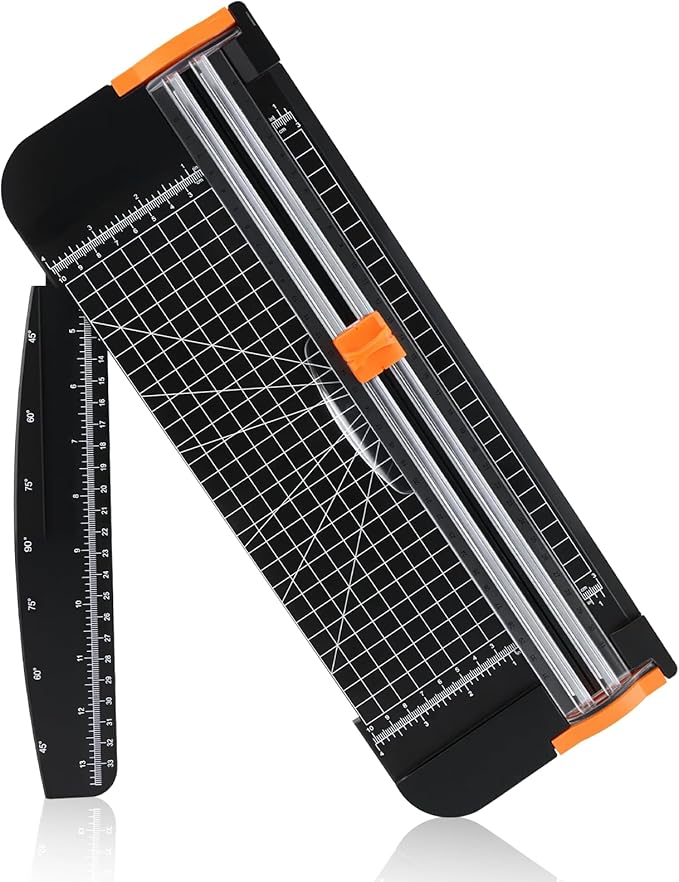 A4 Paper Cutter 12 Inch Paper Trimmer Scrapbook Supplies Tool for Craft Paper, Photo, Cardstock with Security Safeguard and Foldable Ruler（Black）