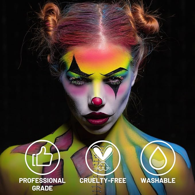 BOBISUKA Face Body Paint Palette + 10PCS Brushes Set, 15 Color Professional Face Painting Pallet Kit for Art Theater Halloween Party Cosplay Clown Sfx Makeup for Women Adults, Non-Toxic Washable